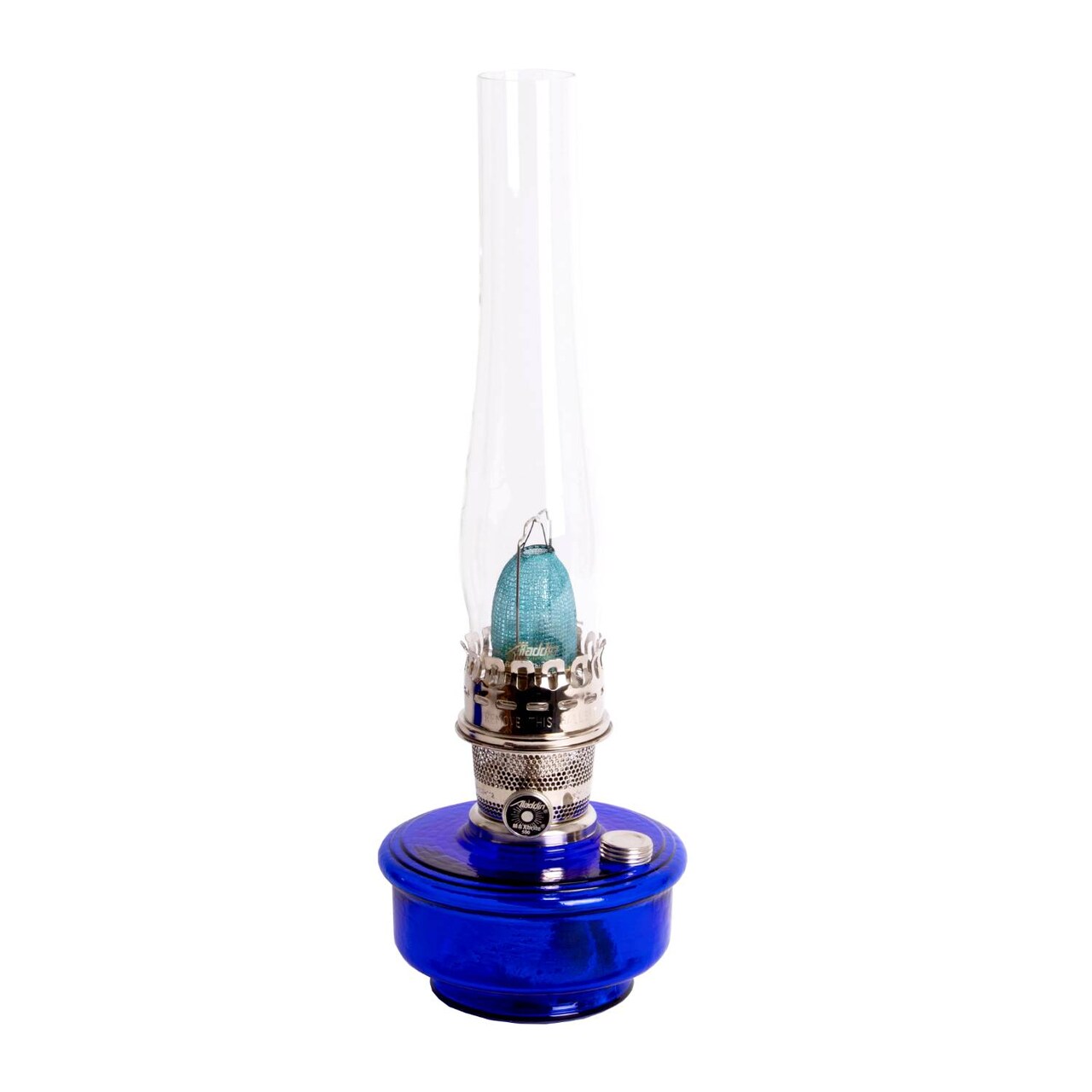 Aladdin Genie III Oil Lamp, Indoor Emergency Lighting for Shelf, Table or Hanging, Glass Bowl with Brass or Nickel Burner